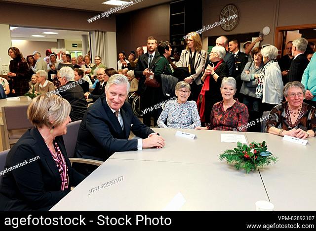 King Philippe - Filip of Belgium pictured during a royal visit to the Francoise Schervier rest and care home in Chaudfontaine, Thursday 21 December 2023