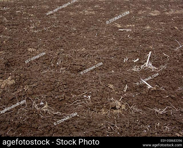 Agriculture the land is ploughed on the field in spring to preapare for farming and seeding
