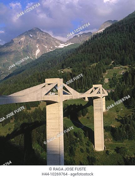 10269764, mountains, bridge, modern, gulch, Switzerland, Europe, Simplon pass bridge, wood, forest, Valais, clouds, weather