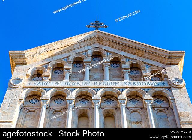 Neo Gothic facade of Cagliari Cathedral of Saint Mary in Sardinia Iisland, Italy