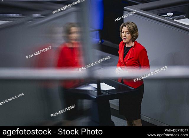 Anja Weisgerber, member of the German Bundestag (CDU/CSU), taken during a meeting of the German Bundestag on the current hour 'Results of the Climate...