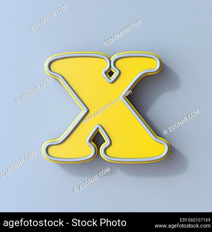 Yellow cartoon font Letter X 3D render illustration isolated on gray background