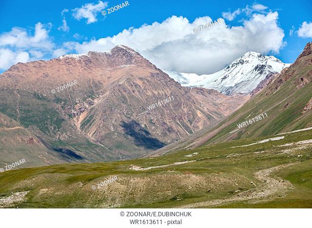 Landscape of mountains with snow peaks, Tien Shan