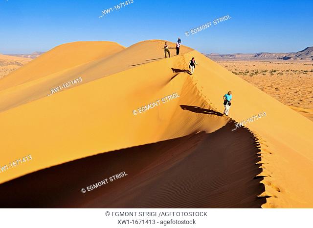 people on the sanddunes of Erg Tihoulahoun, Immidir, Algeria, Sahara, North Africa