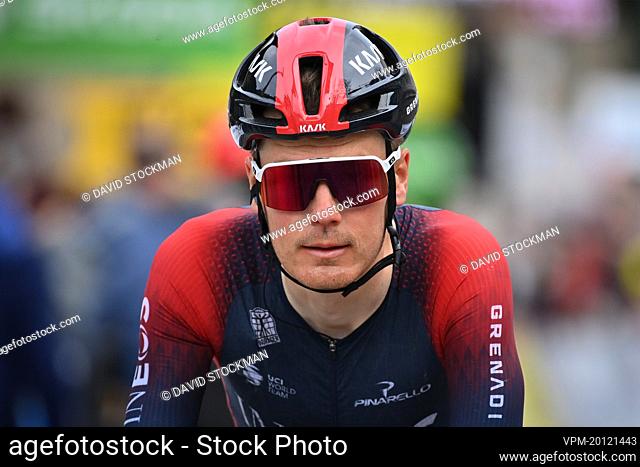 Dutch Dylan van Baarle of Ineos Grenadiers crosses the finish line of the fifth stage of 80th edition of the Paris-Nice cycling race