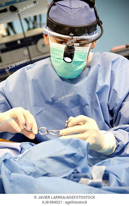 Surgical removal of the adenoids, otorhinolaryngology operating room. Hospital Policlinica Gipuzkoa, San Sebastian, Donostia, Euskadi, Spain