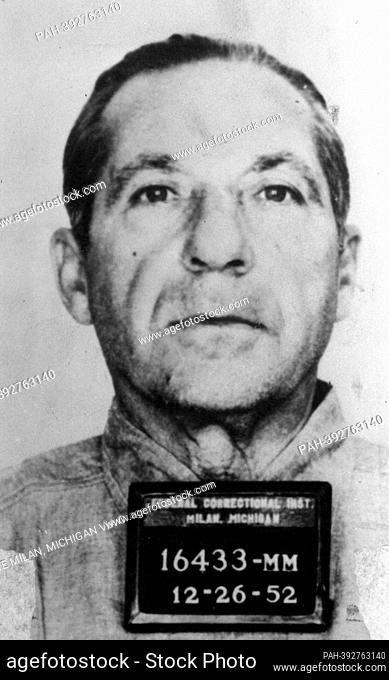 Frank Costello, boss of the Luciano crime family, mug shot from the Federal Correction Institute in Milan, Michigan on December 26, 1952