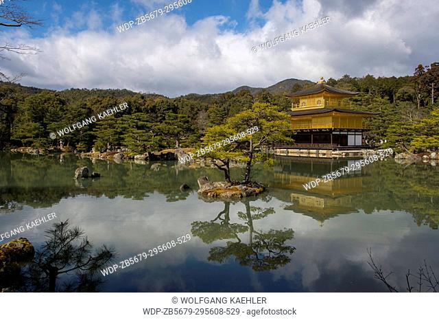 View of the Kinkaku-ji or Temple of the Golden Pavilion which is officially named Rokuon-ji (Deer Garden Temple), and is a Zen Buddhist temple in Kyoto, Japan