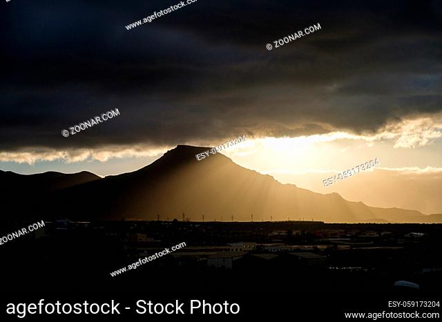 beautiful sunrise over vulcanic mountain on Tenerife. outdoor shot. copy space