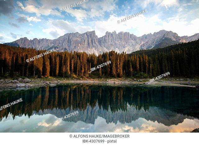 Mountains and lake, Latemar and Karersee, South Tyrol, Italy