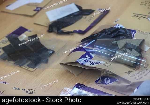 Pieces of evidence pictured at the jury composition for the assize trial of Caroline Boreux before the Assize Court of the Brabant Wallon province in Nivelles