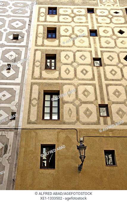 decorated facades, la Ribera quarter, Barcelo, a Catalonia, Spain