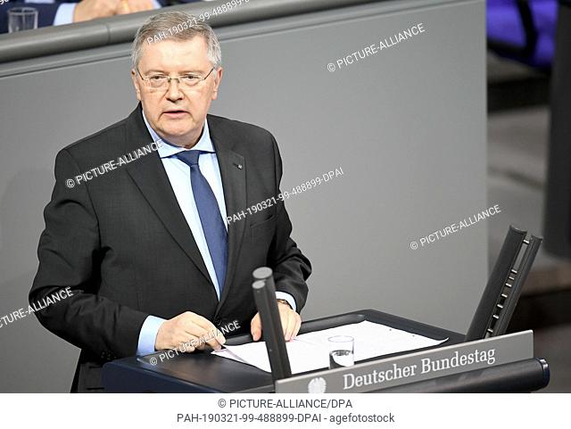 21 March 2019, Berlin: Oswin Veith (CDU) speaks at the 89th session of the Bundestag on the topic ""Bundeswehr deployment in Darfur (UNAMID)""