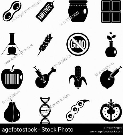 GMO icons set food. Simple illustration of 16 GMO food vector icons for web