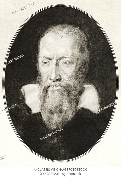 Galileo Galilei, 1564-1642. Italian polymath. Illustration by Gordon Ross, American artist and illustrator (1873-1946), from Living Biographies of Famous Men