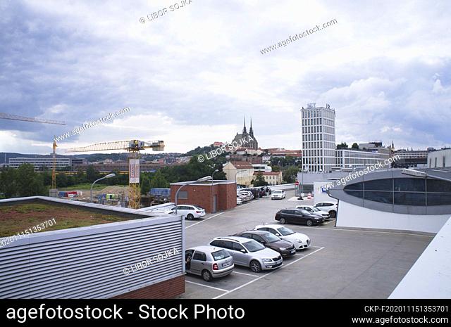 The Spilberk Castle, Cathedral of St. Peter and Paul and Triniti administrative centre in Brno city centre, Czech Republic, July 19, 2020