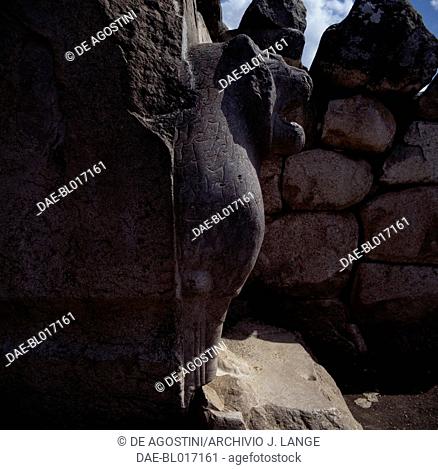 Lions' Gate set in the walls of Hattusa (Bogazkoy), capital of the Hittite empire (Unesco World Heritage List, 1986), Bogazkale, Turkey