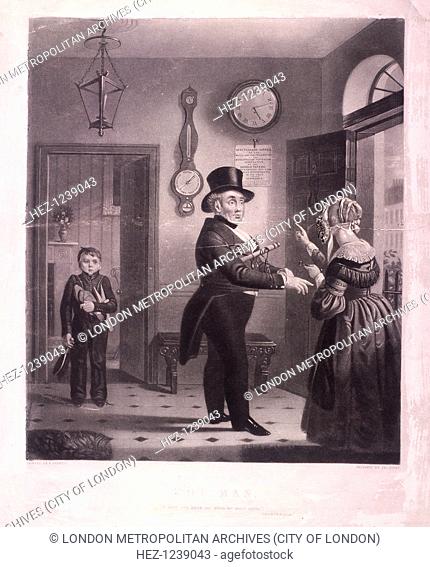'The Man. 'I pray you know me when we meet again', 1840. Man being bade farewell by his wife as he leaves home to attend the anniversary dinner of the...