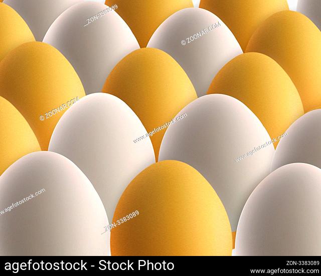 set of golden and white eggs