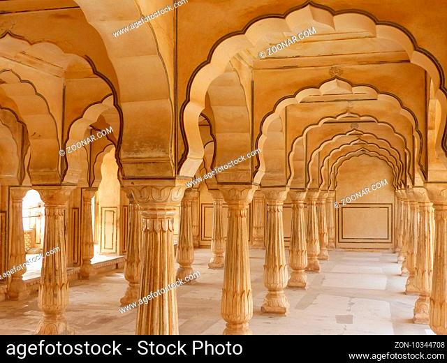 Sattais Katcheri Hall in Amber Fort near Jaipur, Rajasthan, India. Amber Fort is the main tourist attraction in the Jaipur area