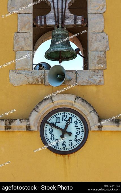 Clock and bell at church, Benageber, Valencia, Spain
