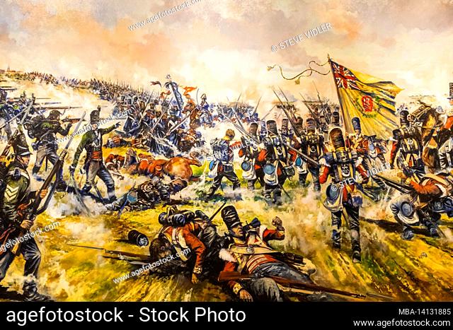 england, winchester, winchester's military quarter museums, the rifles museum, painting depicting the route of the french imperial cavalry at waterloo on 18...