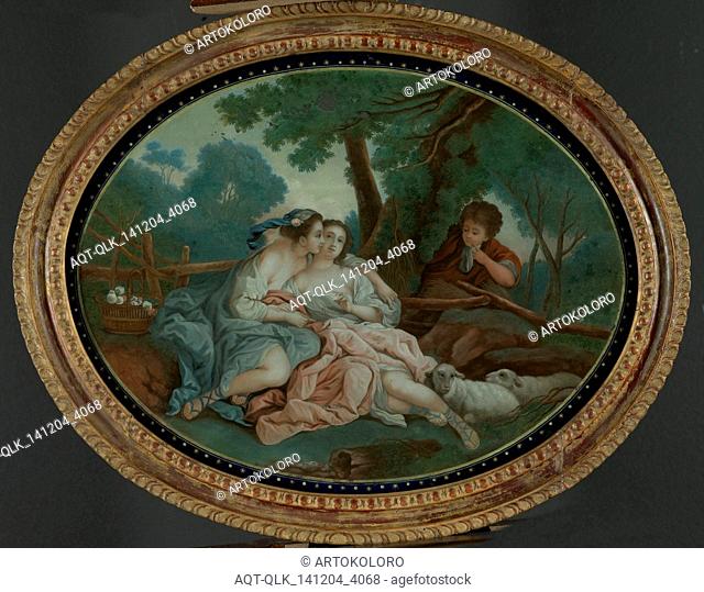 Two gallant performances, anonymous, ca. 1795, glass painting, scene from the play L'Aminta of Torquato Tasso: Aminte dans les bras de Sivie