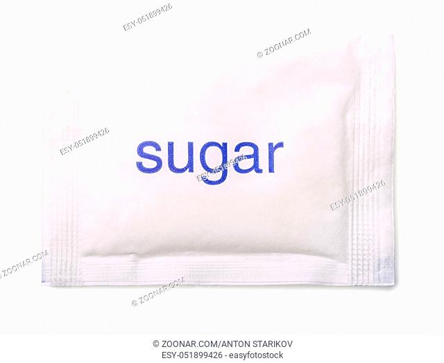 Top view of paper sugar bag isolated on white