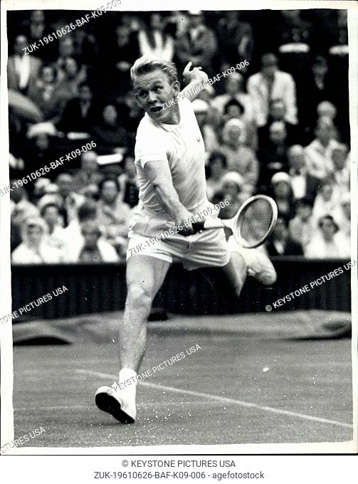 Jun. 26, 1961 - First day of Wimbledon Championships - Men's Singles - Laver (Australia) versus Lejus (U.S.S.R.). Photo shows T