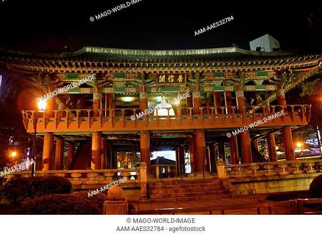 Republic of Korea, Seoul, Jongno-gu, nightview of the Bosingak Bell Pavilion. 2004
