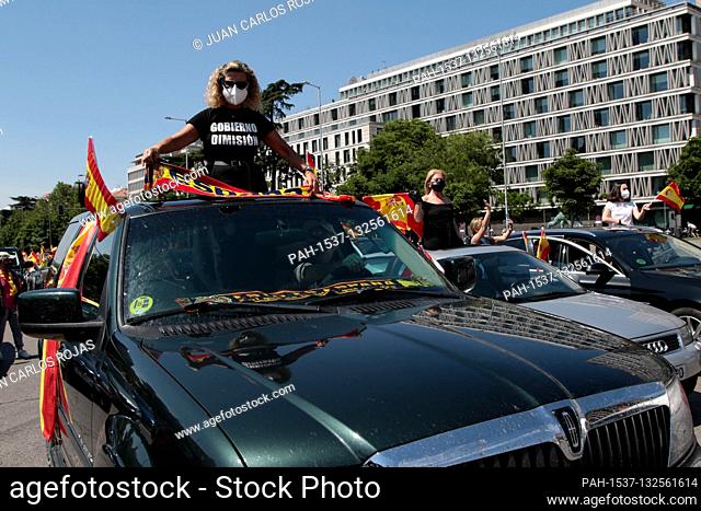 Madrid, Spain; 23/05/2020.- Demonstration of hundreds of cars called by the far-right party Vox circulated through the Salamanca neighborhood (the most...