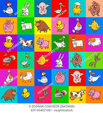 Cartoon Illustration of Pattern or Decorative Paper Design with Farm Animal Characters