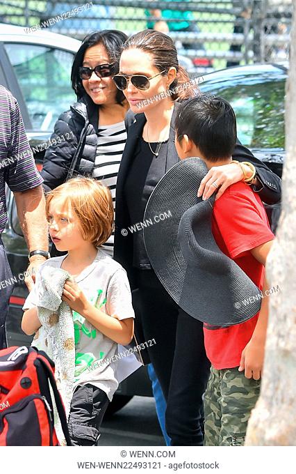 Angelina Jolie takes her kids Knox and Pax Jolie-Pitt to a soccer match in Griffith Park Featuring: Angelina Jolie, Pax Jolie-Pitt