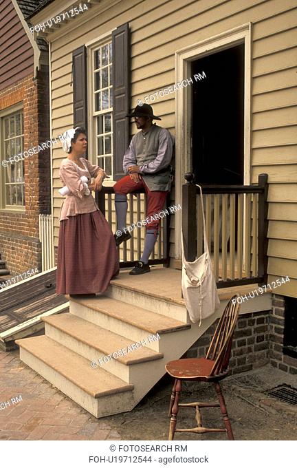 Williamsburg, Colonial Williamsburg, Virginia, VA, Interpreters dressed in authentic 18th-century attire at the Colonial Williamsburg Historic Area in...