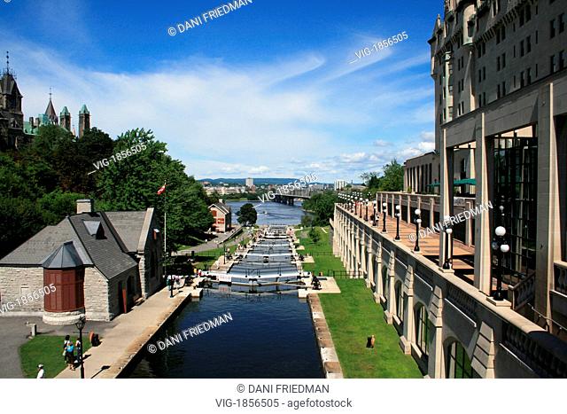 The Rideau Canal also known as the Rideau Waterway, connects the city of Ottawa, Ontario, Canada on the Ottawa River to the city of Kingston