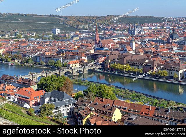 aerial view of Wuerzburg, a franconian city in Bavaria, Germany