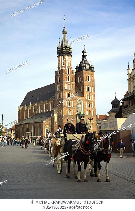 Krakow landmark - Basilica of Virgin Mary on Main Market Square