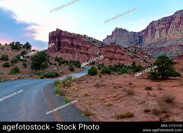 On the famous Scenic Drive in Capitol Reef National Park, Utah, USA. 7.9 mile (12.7 km) paved road, suitable for passenger vehicles