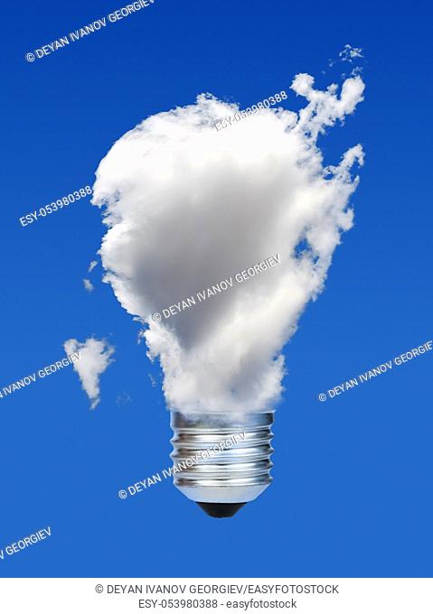 Lamp made of clouds. Ecology conception. Blue sky