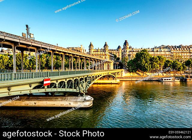 Bir-Hakeim Bridge and Seine River in the Morning, Paris, France