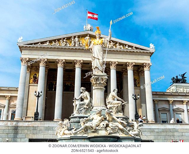 Das Parlament in Wien, Österreich. Mit der Statue der