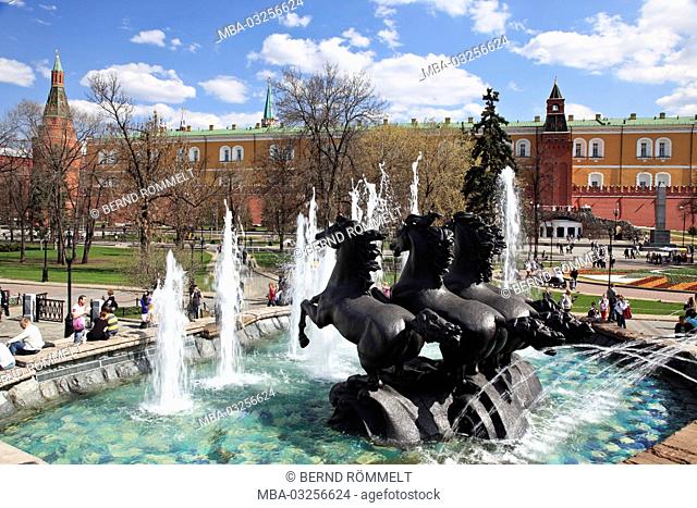 Europe, Russia, Moscow, Alexander garden, fountain, Moscow manege