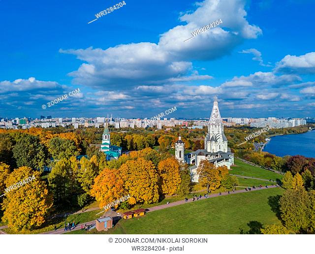 Church of Ascension in park Kolomenskoe - Moscow Russia - aerial view