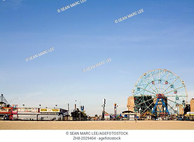 The Wonder Wheel ferris wheel at the Coney Island Beach Boardwalk