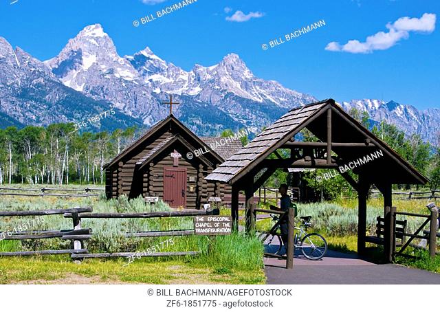 Chapel of the Transfiguration in Grand Tetons Mountain range in beautiful Jackson Hole Wyoming with natural beauty everywhere