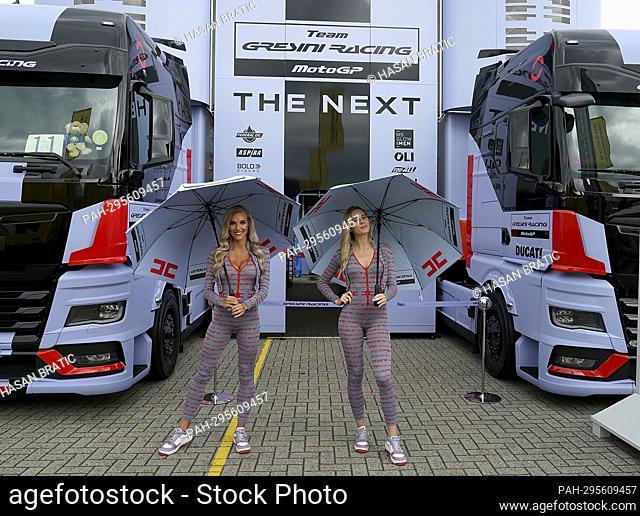 June 25th, 2022, TT Circuit Assen, Assen, Grand Prix of the Netherlands 2022, in the picture hostesses in front of the motorhome of Team Gresini Racing