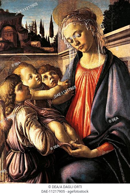 Madonna and Child with Two Angels, 1468-1469, by Sandro Botticelli (1445-1510), tempera on canvas, 100x71 cm.  Naples, Museo Nazionale Di Capodimonte (Art...