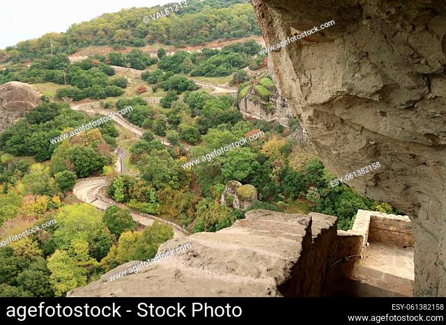 Picturesque vies from the stairs leading up to the Monastery of the Holy Trinity, Meteora, Greece 2021
