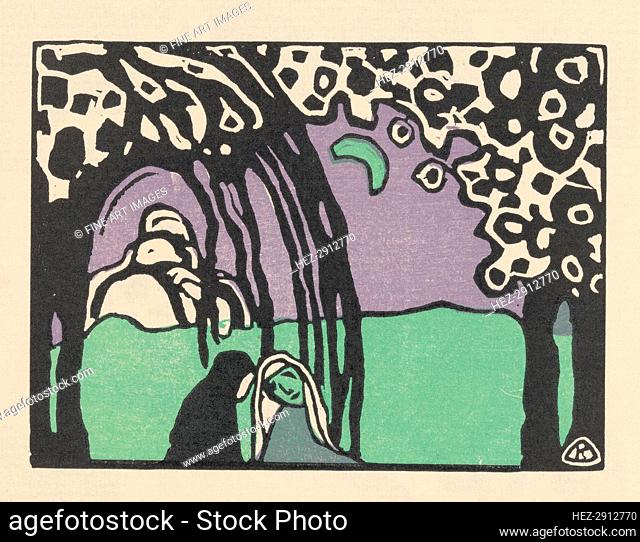 Two Women in Moonlit Landscape (Zwei Frauen in Mondlandschaft). From Klänge (Sounds) , 1913. Creator: Kandinsky, Wassily Vasilyevich (1866-1944)
