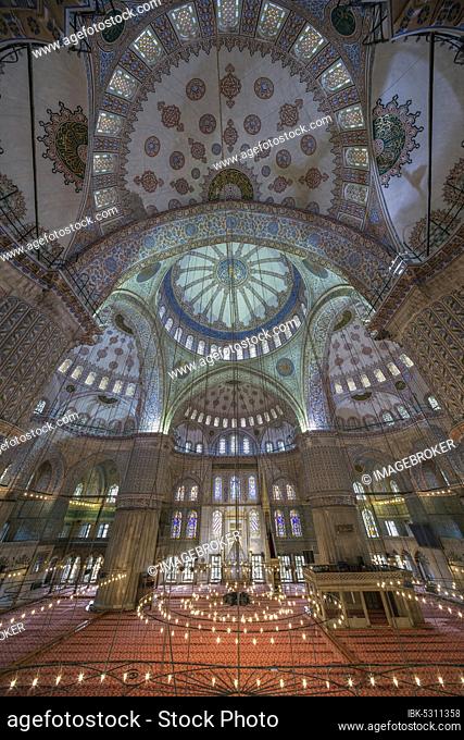 Interior view of the blue mosque, Sultanahmet, Istanbul, Turkey, Asia
